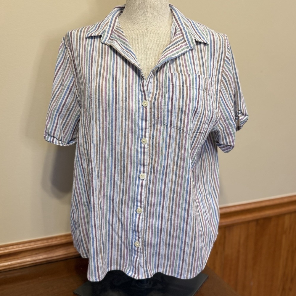 Madewell Womens Shirt Chronicle Rainbow Stripe Button Up Short Sleeve (S) Cotton